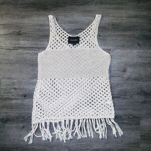 Cream colored boho knit tank with fringes Sz S